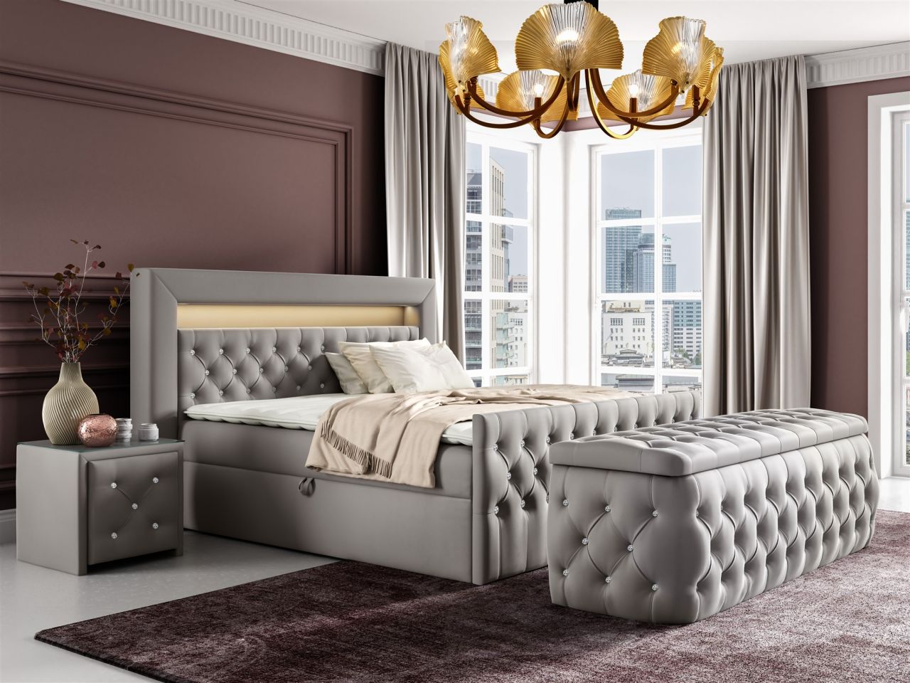 Boxspringbett Schlafzimmerbett SEVRA Nr.4 120x200cm in Elisa Velvet Hellgrau