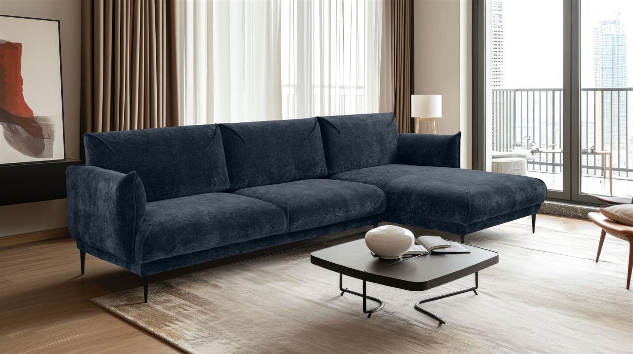 Ecksofa ersofa MADISON XL in Stoff Dress Me Blau Ottomane Rechts