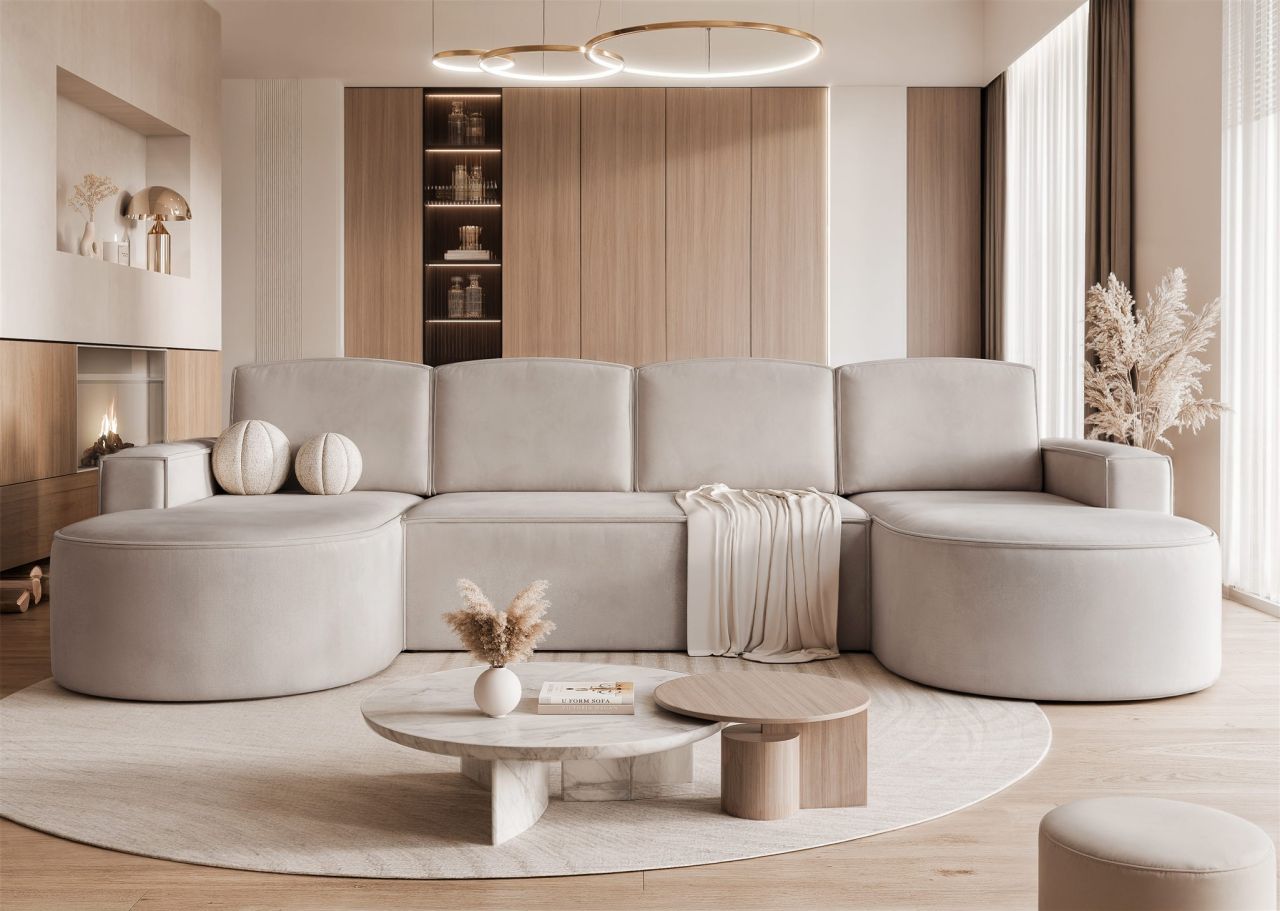 Wohnlandschaft mit Schlaffunktion Sofa ARLET in Stoff Riviera Hellbeige