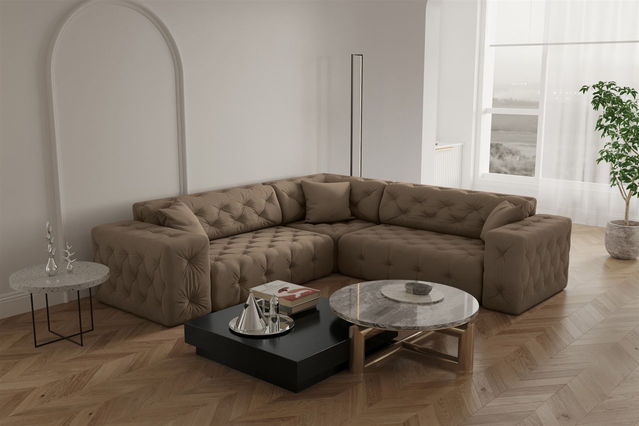 Ecksofa ersofa CHANTAL in Stoff Opera Velvet Taupe Seite Universal