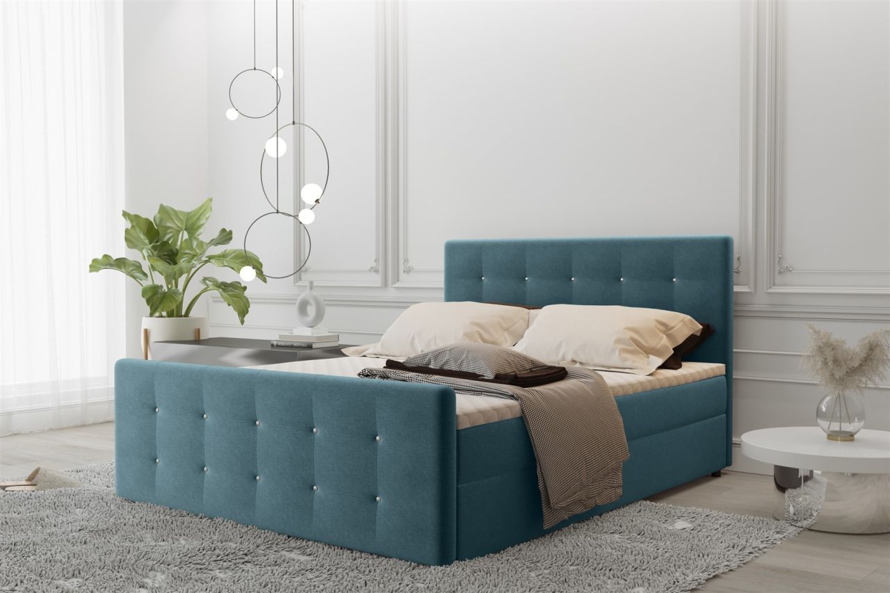 Boxspringbett Schlafzimmerbett MAURO 120x200cm Stoff Soro Türkis inkl.Bettkasten