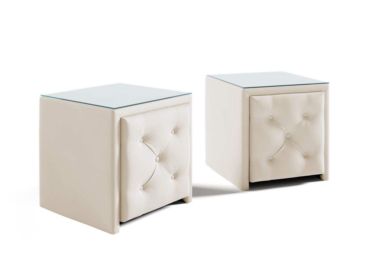 Nachttisch Nachtkonsole 2er Set ERNESTO 50x50cm in Stoff Elisa Velvet Cremeweiß