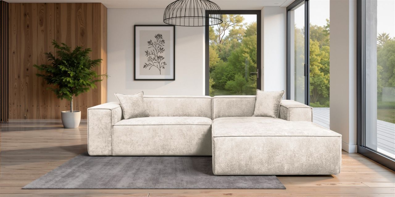 Ecksofa ersofa CARLOTA in Stoff Perfect Harmony Creme Ottomane Rechts