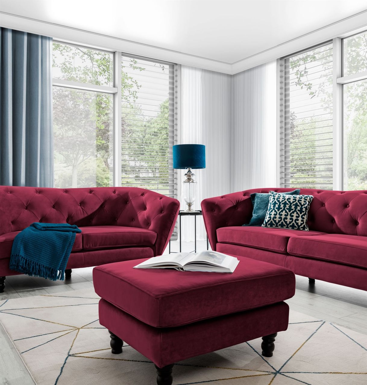 Polsterhocker Hocker Sitzhocker CHARLOTTE in Stoff Matt Velvet Bordeaux