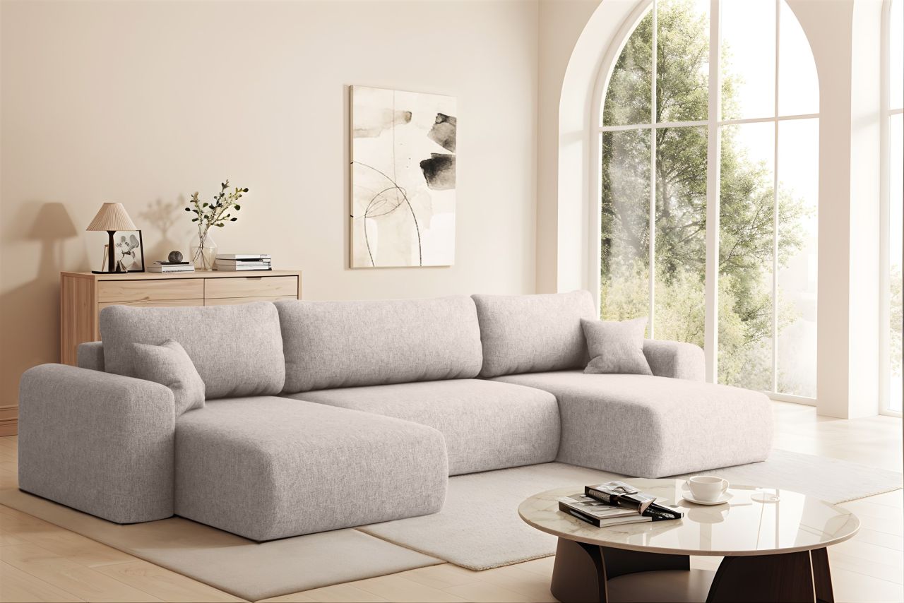 Wohnlandschaft Sofa mit Schlaffunktion FLORA Stoff Verita Beige