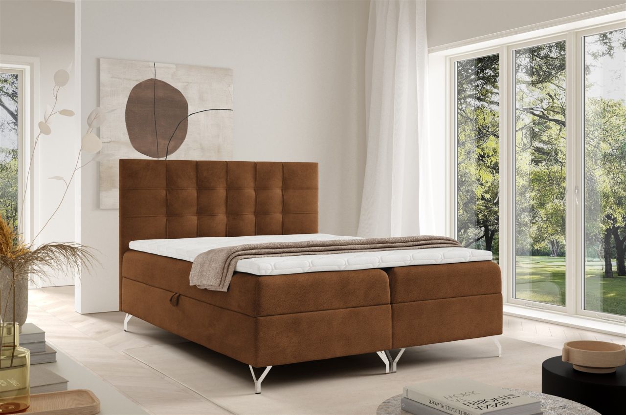 Boxspringbett Schlafzimmerbett CANDELA 120x200cm Stoff Coral Braun