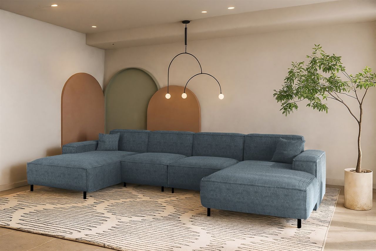 Wohnlandschaft Sofa U-Form GLORIA in Stoff Scala Blau