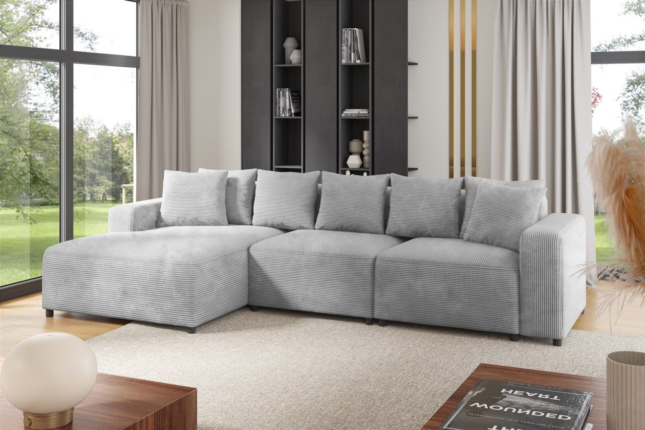 Ecksofa ersofa Sofa MEGAN in Stoff Poso Hellgrau Ottomane Links