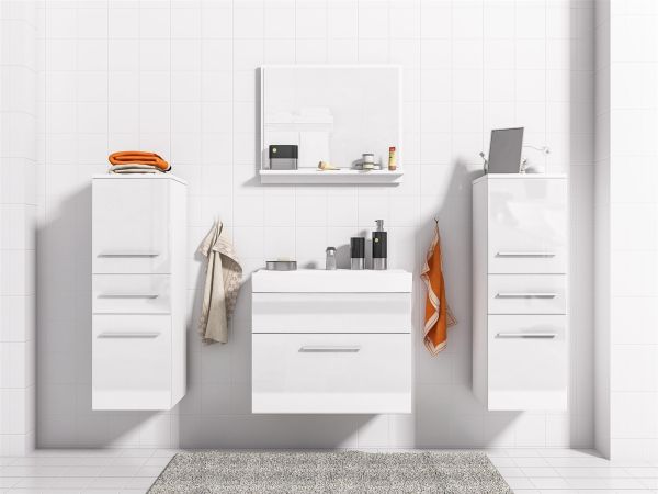 Badmöbel Set 5-Tlg Weiss Hochglanz LIVO XS inkl.Waschtisch