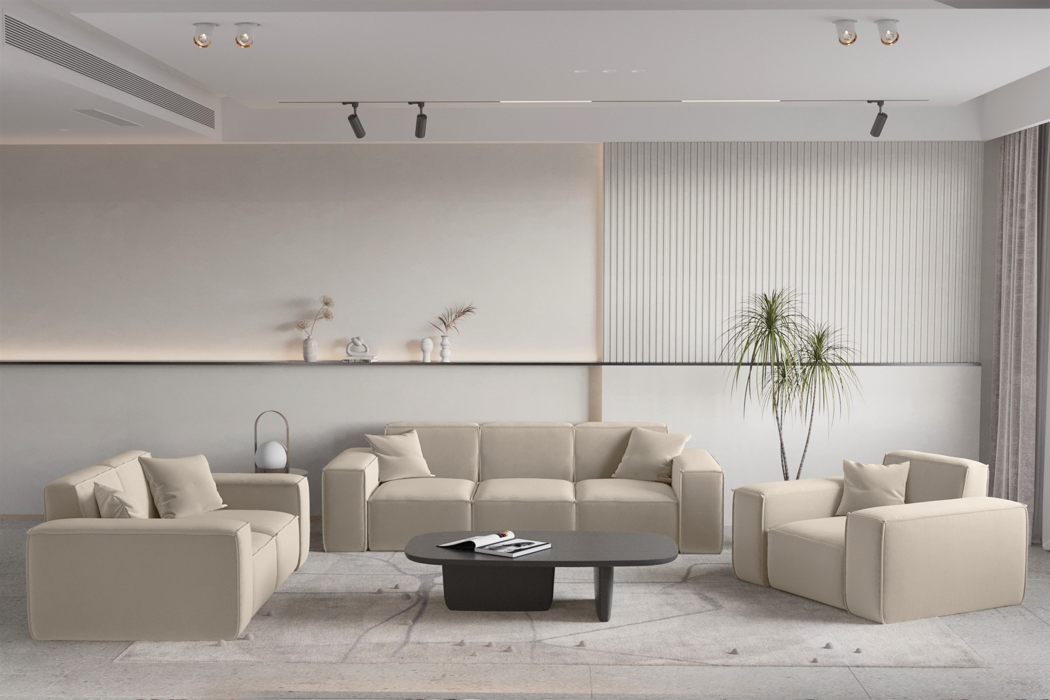 Sofaset Designersofa CELES PREMIUM 3-2-1 in Stoff Opera Velvet Beige | Couchgarnituren | Polstermöbel