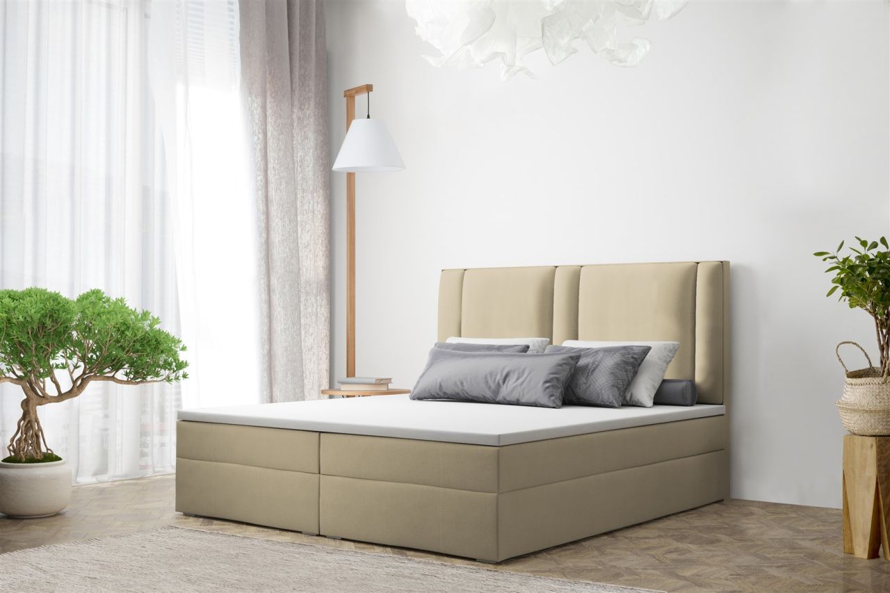 Boxspringbett Schlafzimmerbett CANDELA 200x200cm in Stoff Cappuccino