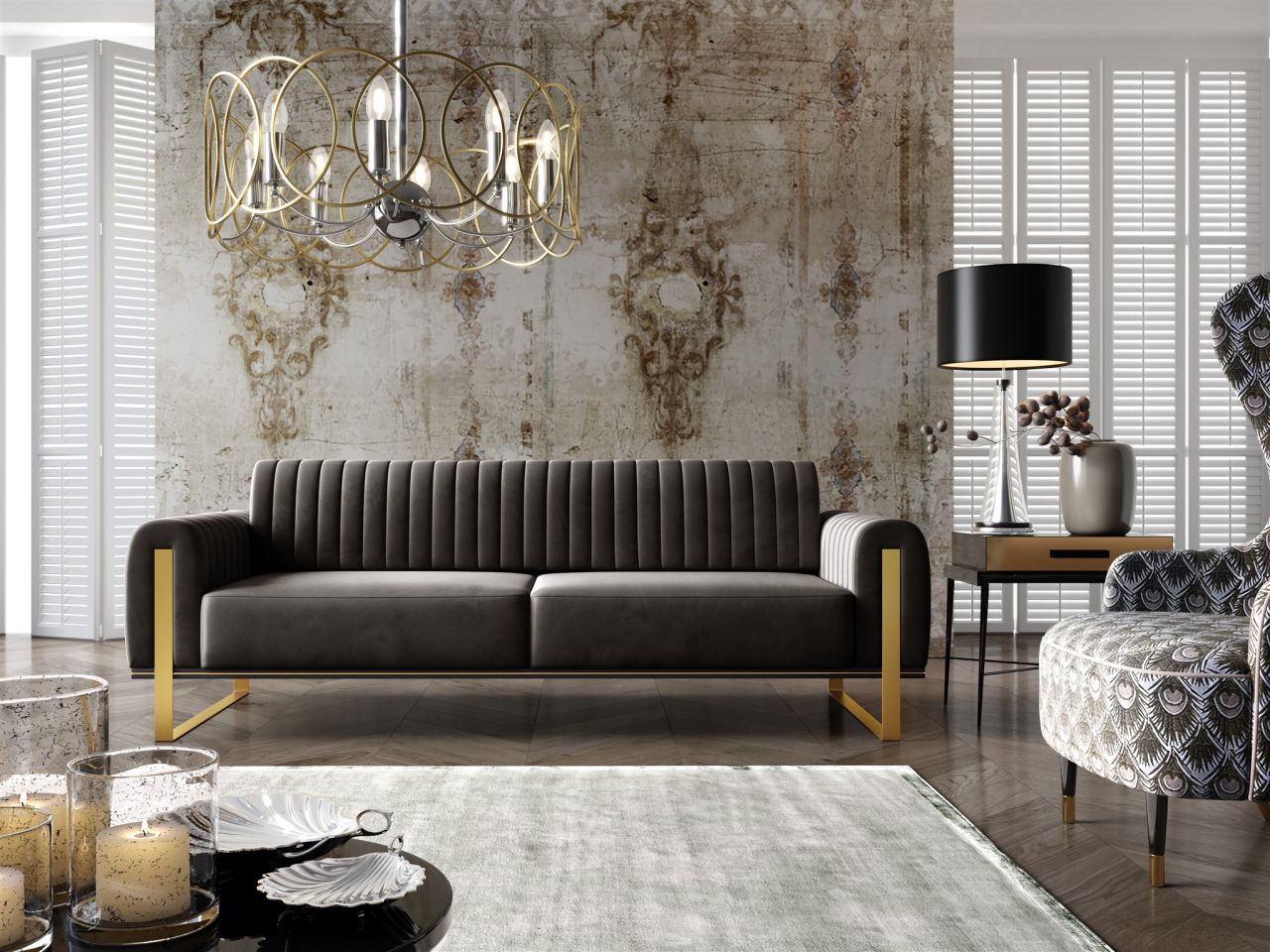 Sofa ersofa VALERIE 3-Sitzer in Stoff Elisa Velvet Schwarz