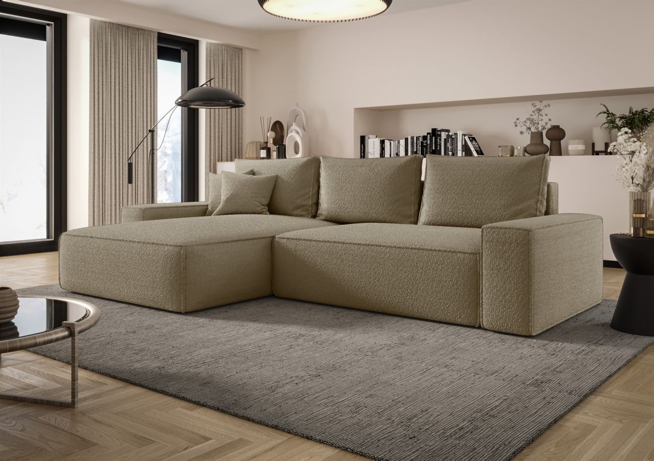 Ecksofa Schlafsofa Sofa WALKEN Stoff Quelle Dunkelbeige Ottomane Links