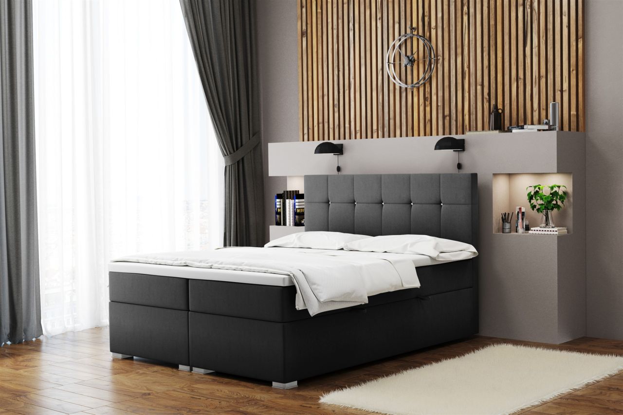 Boxspringbett Schlafzimmerbett ABELT 120x200cm in Stoff Matt Velvet Anthrazit