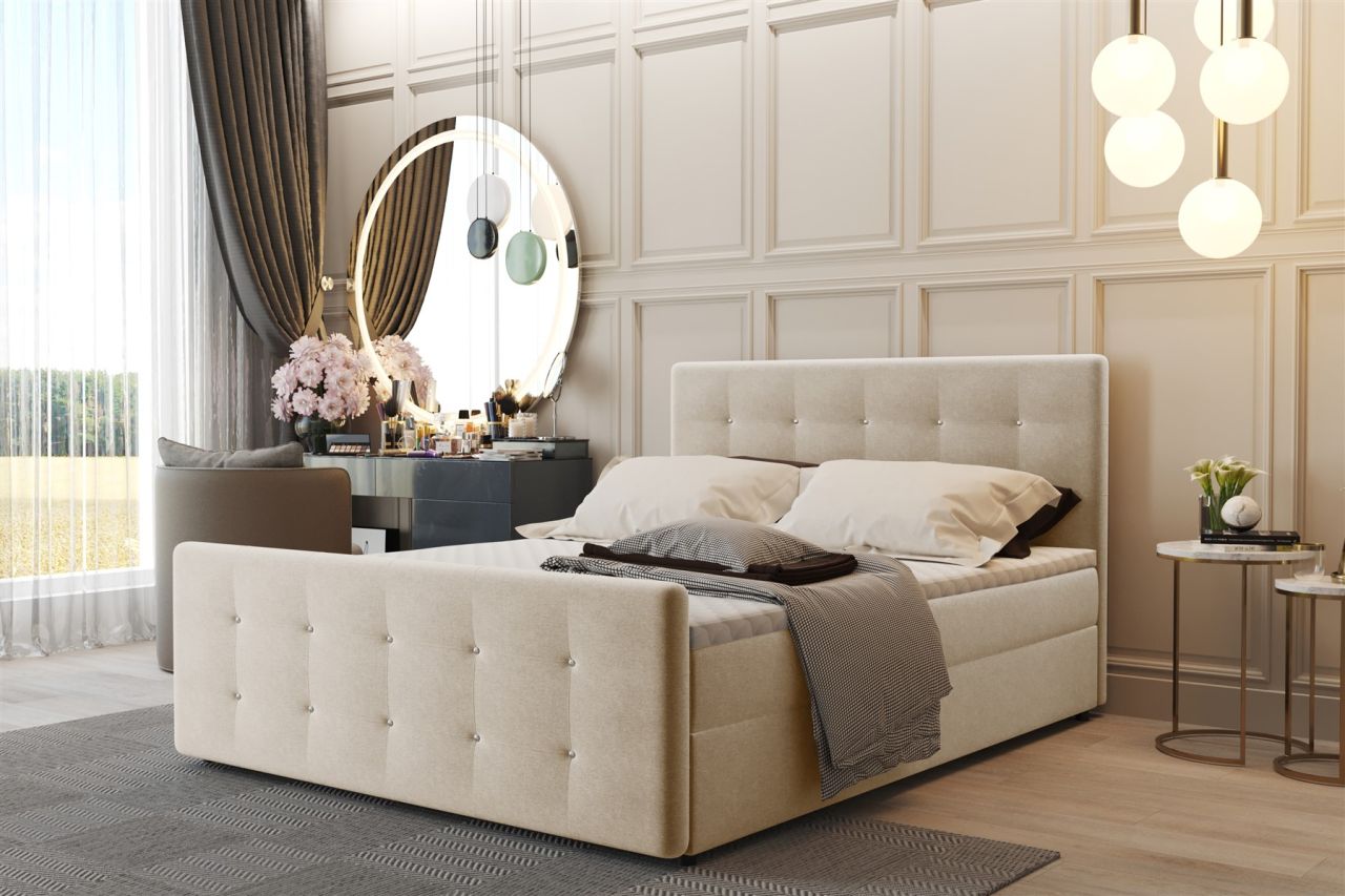Boxspringbett Schlafzimmerbett CARLOS 140x200cm Stoff Beige inkl.Bettkasten