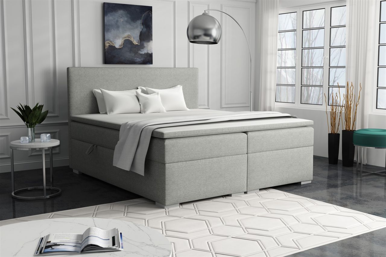 Boxspringbett Schlafzimmerbett SOREL 180x200cm Stoff Aragon Hellgrau