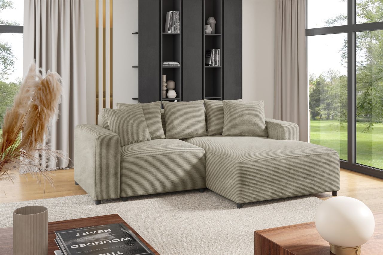 Ecksofa ersofa Sofa MEGAN XS in Stoff Poso Beige Ottomane Rechts