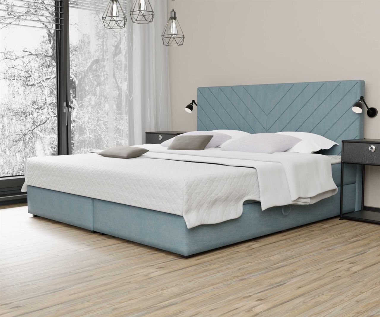 LAGERDEAL Boxspringbett Schlafzimmerbett BELCORA 200x220cm Stoff Hellblau
