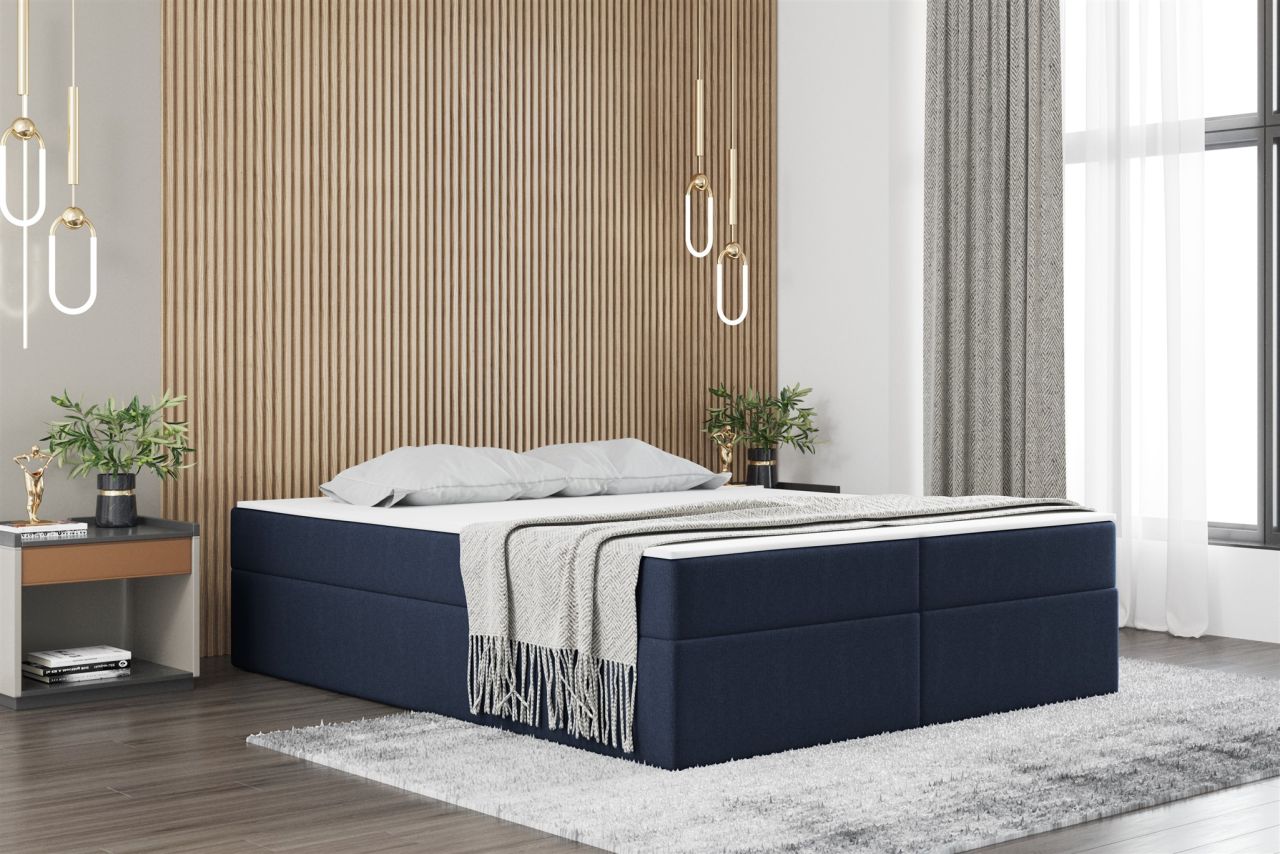 OUTLET Boxspringbett Schlafzimmerbett PRIMA 200x200cm Stoff Blau inkl. Bettka...