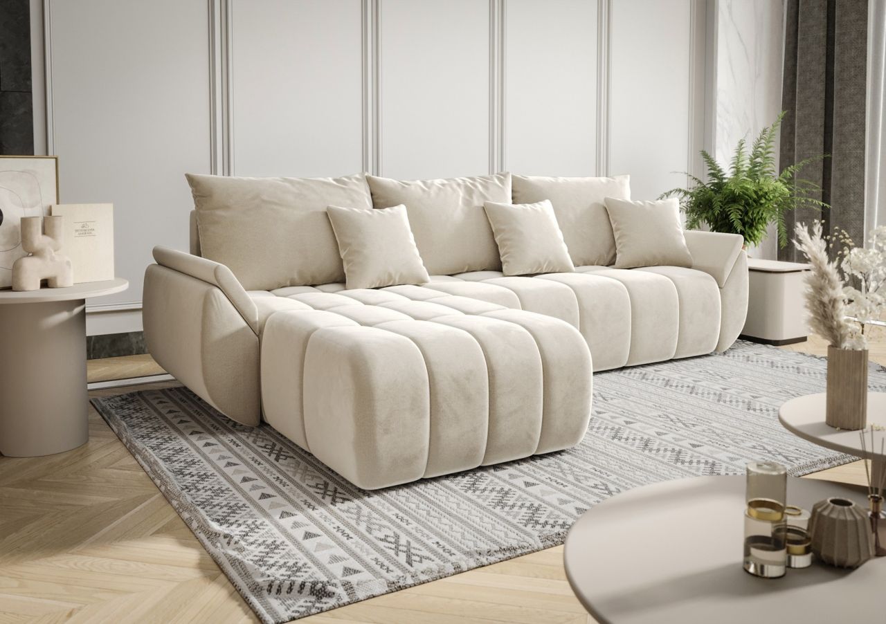 Ecksofa Schlafsofa LOUISE Stoff Monolith Creme Ottomane Links
