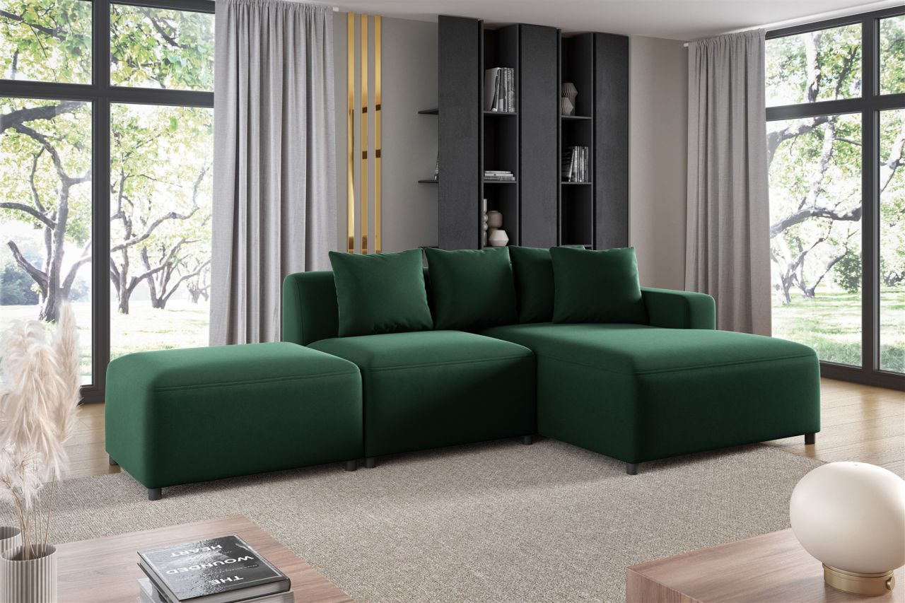 Ecksofa ersofa MEGAN XS inkl. Hocker Stoff Salvador Dunkelgrün Ottomane...