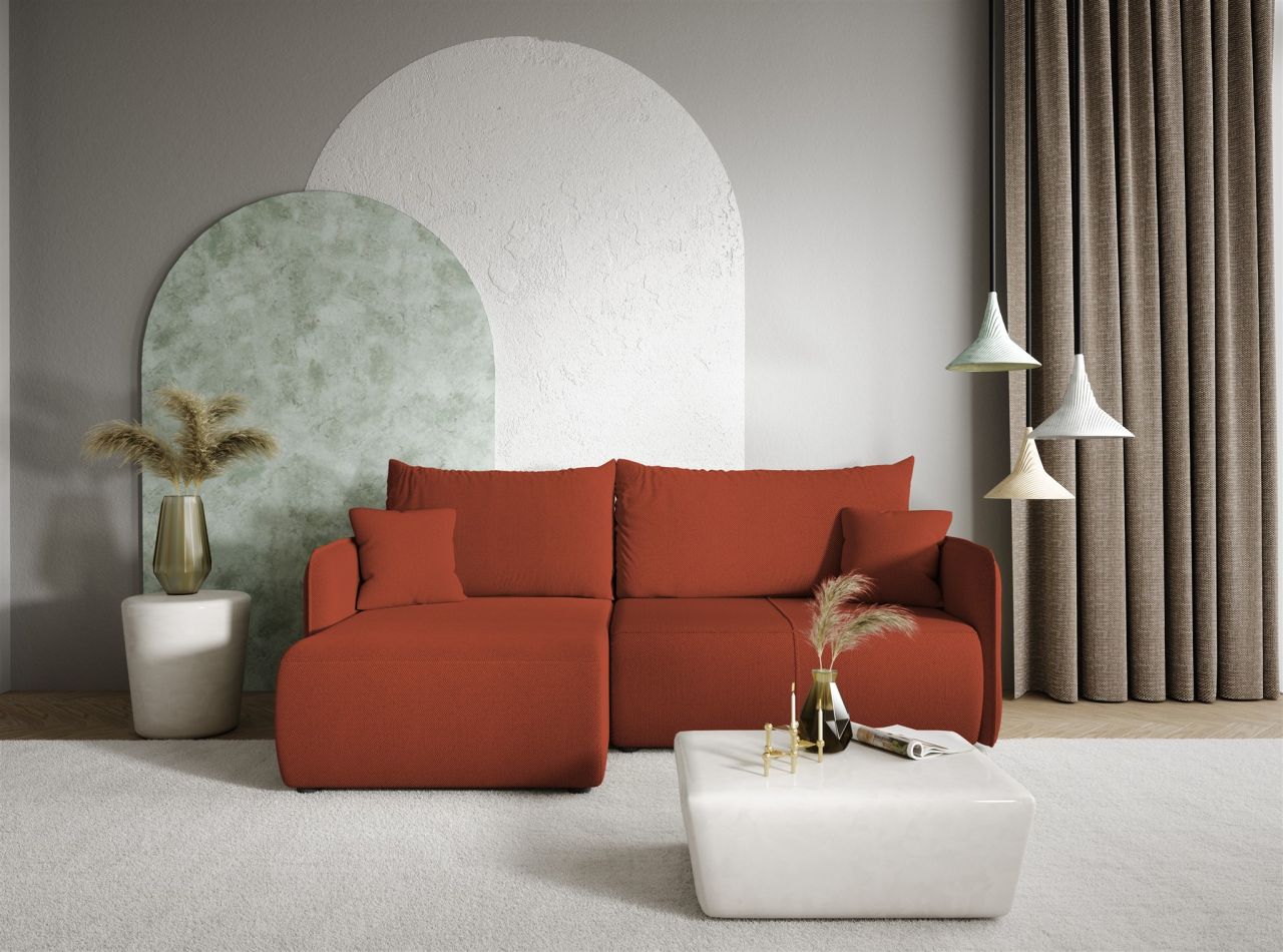 Ecksofa Sofa mit Schlaffunktion CALGARY Stoff Curio Ziegelrot Ottomane Links