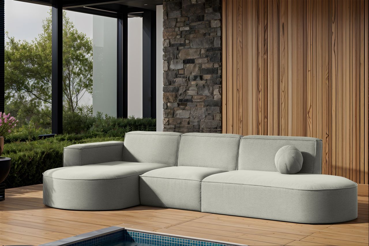 Garten Ecksofa SUNDAY in wetterfester Stoff ART-N Hellgrau Ottomane Links