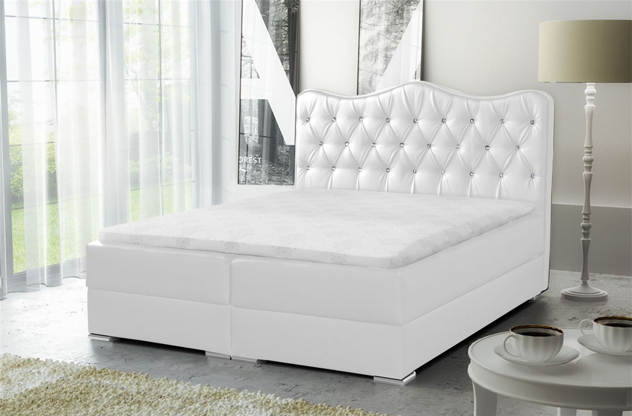 Boxspringbett Schlafzimmerbett SULTAN Kunstleder Weiss 140x200cm