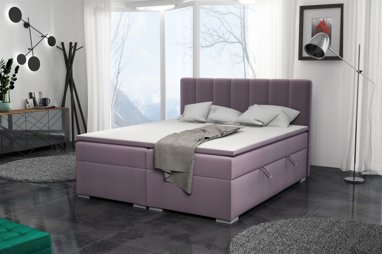 Boxspringbett Schlafzimmerbett LAURIN 140x200cm Stoff Jasmine Flieder