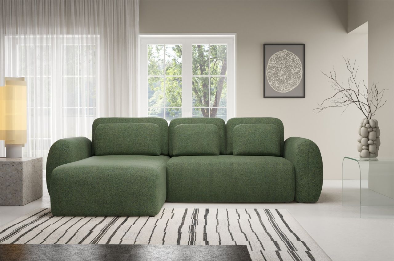 Ecksofa Schlafsofa Sofa GASTON in Stoff Puente Grün Ottomane Links