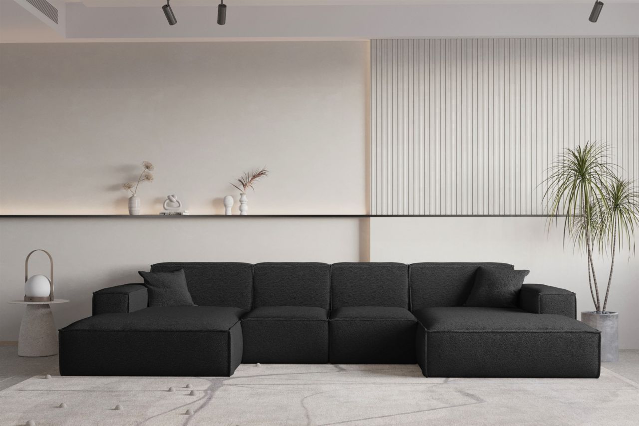 Wohnlandschaft U-Form CELES PREMIUM XS in Stoff Ascot Bukla Schwarz