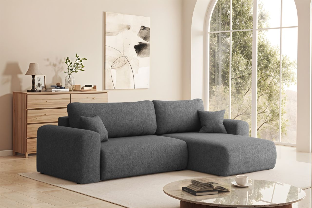 Ecksofa Schlafsofa FLORA Stoff Verita Dunkelgrau Ottomane Rechts