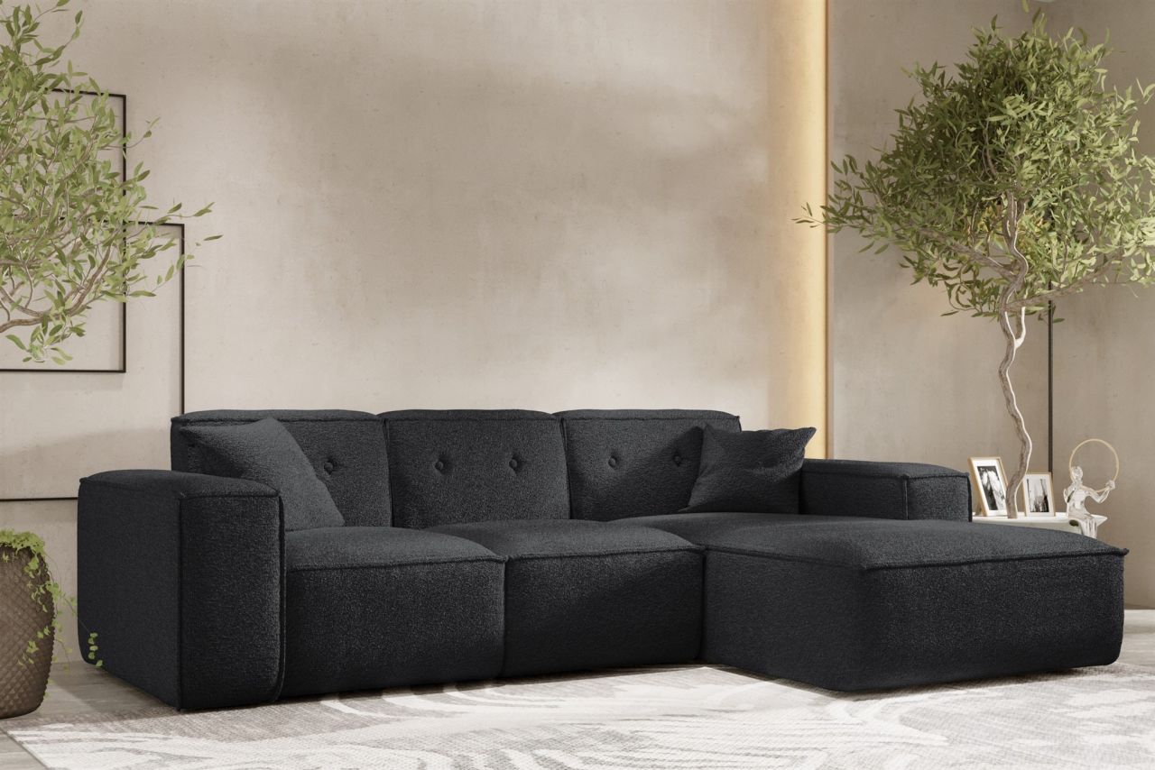 Ecksofa ersofa CESINA Stoff Ascot Bukla Schwarz Ottomane Rechts