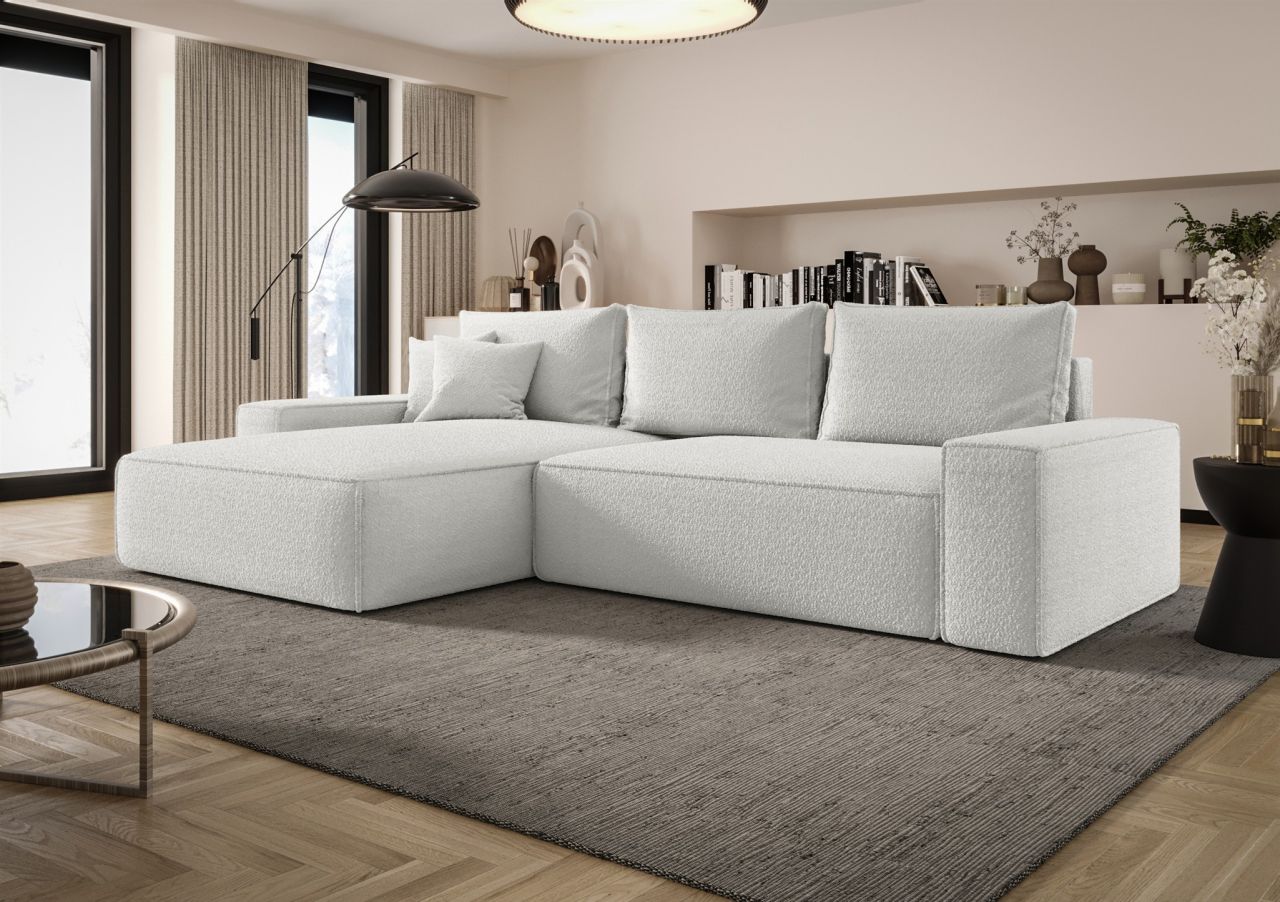 Ecksofa Schlafsofa Sofa WALKEN Stoff Quelle Weiss Ottomane Links