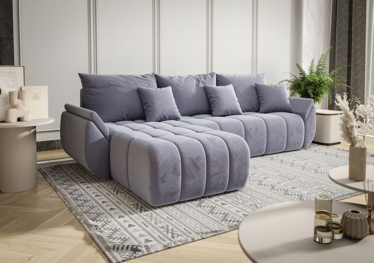 Ecksofa Schlafsofa LOUISE Stoff Monolith Hellblau Ottomane Links