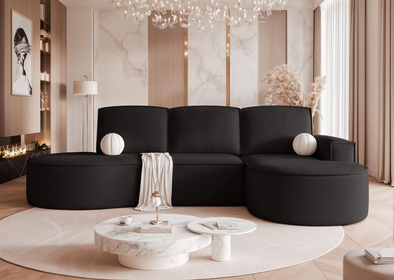 Ecksofa Schlafsofa Sofa ARLET in Stoff Riviera Schwarz Ottomane Rechts