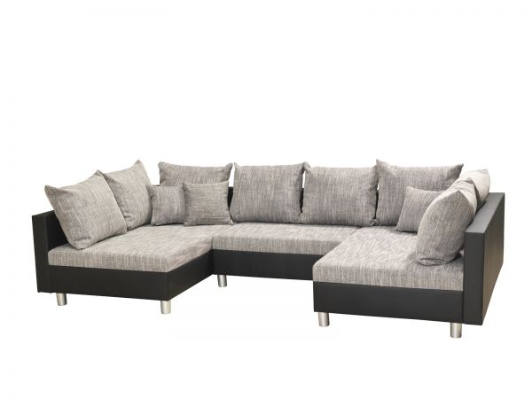 Couchgarnitur Allegra U-Form Schwarz-Grau inkl.Hocker