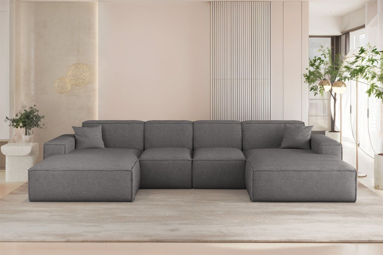Wohnlandschaft Sofa U-Form CELES PREMIUM XS in Stoff Artico Grau