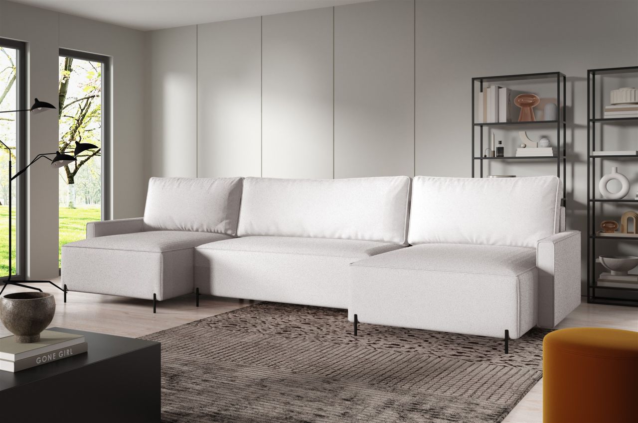Wohnlandschaft mit Schlaffunktion BRAGA Sofa U-Form Stoff Now or Never Altweiß