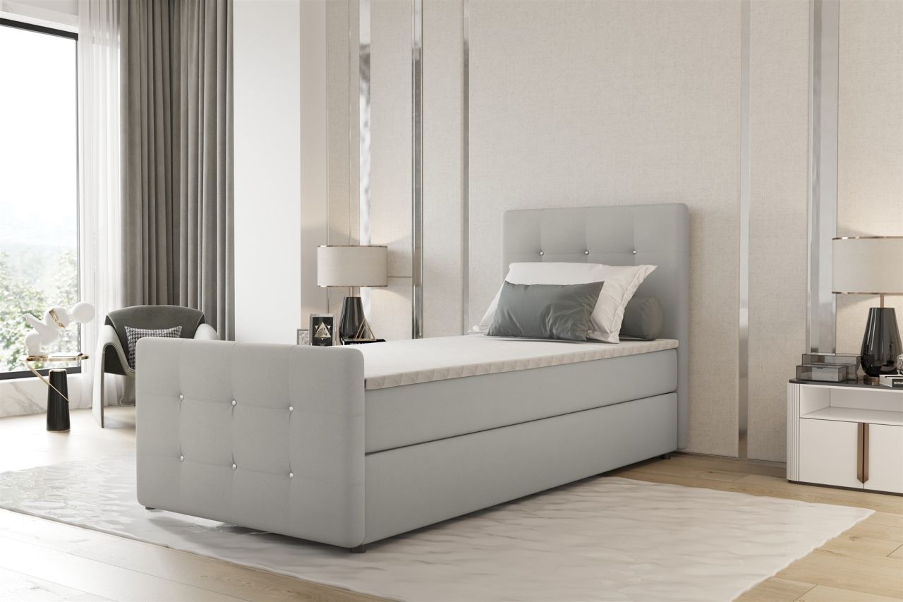 Boxspringbett Bett MARKOS 100x200cm Bettkasten Seite Rechts Hellgrau inkl. To...