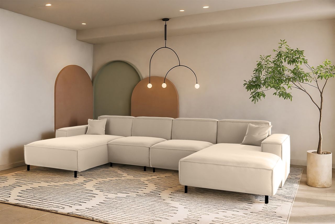 Wohnlandschaft Sofa U-Form GLORIA in Stoff Tiffani Beige