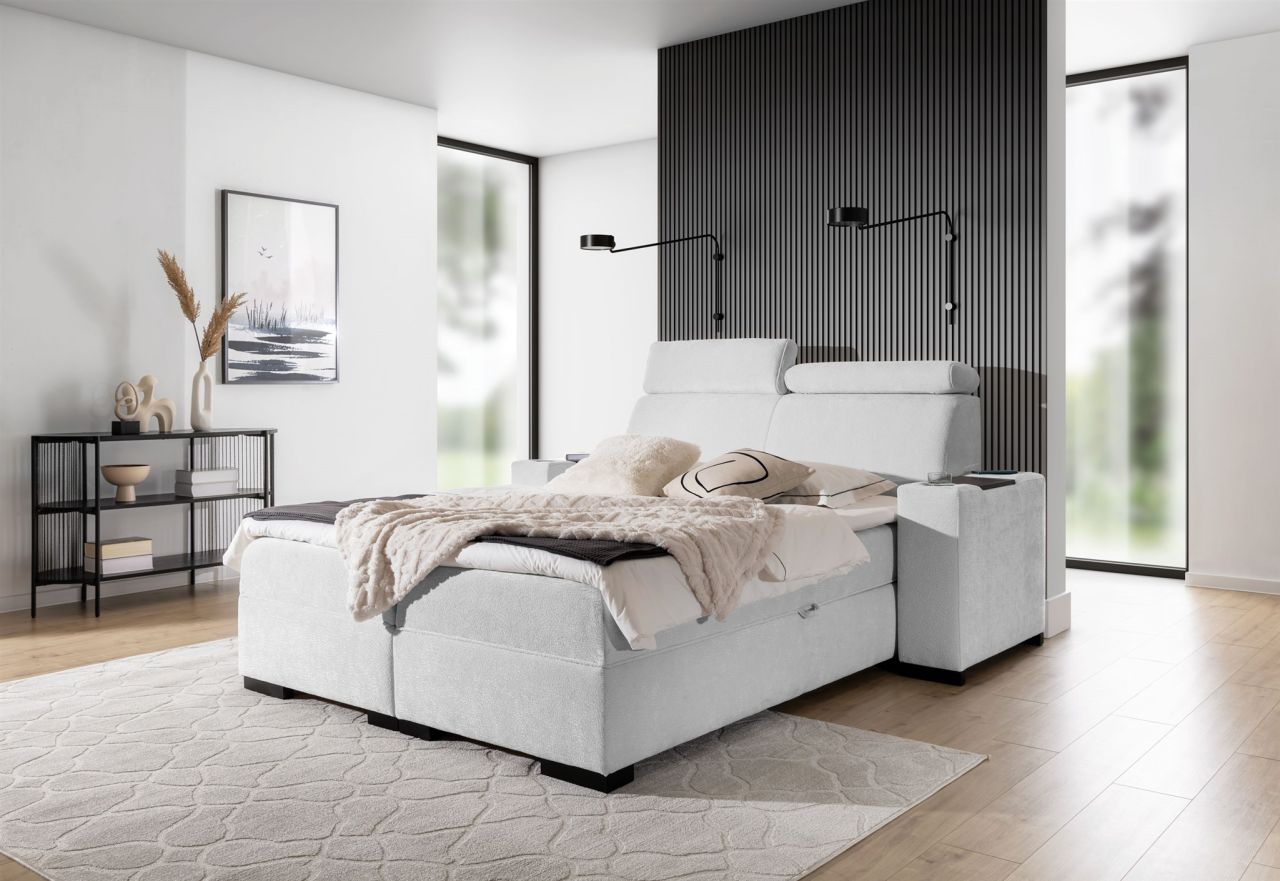 Boxspringbett Bett NESTOR 120x200cm Set.1 in Stoff Dress Me Pearl