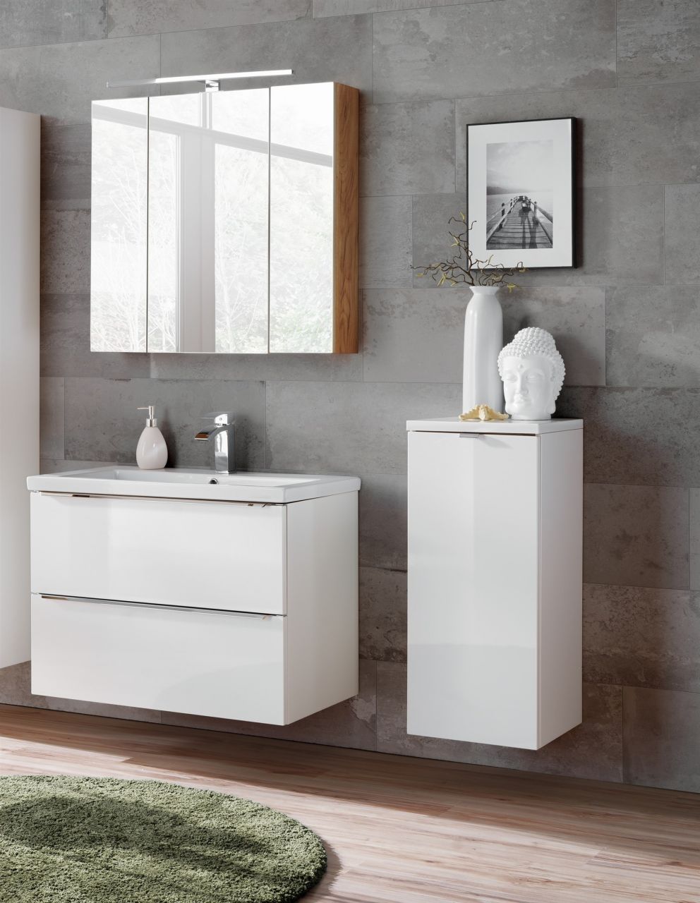 Badmöbel Set 4-tlg Badezimmerset PERUGIA Weiss inkl.Waschbecken 80cm