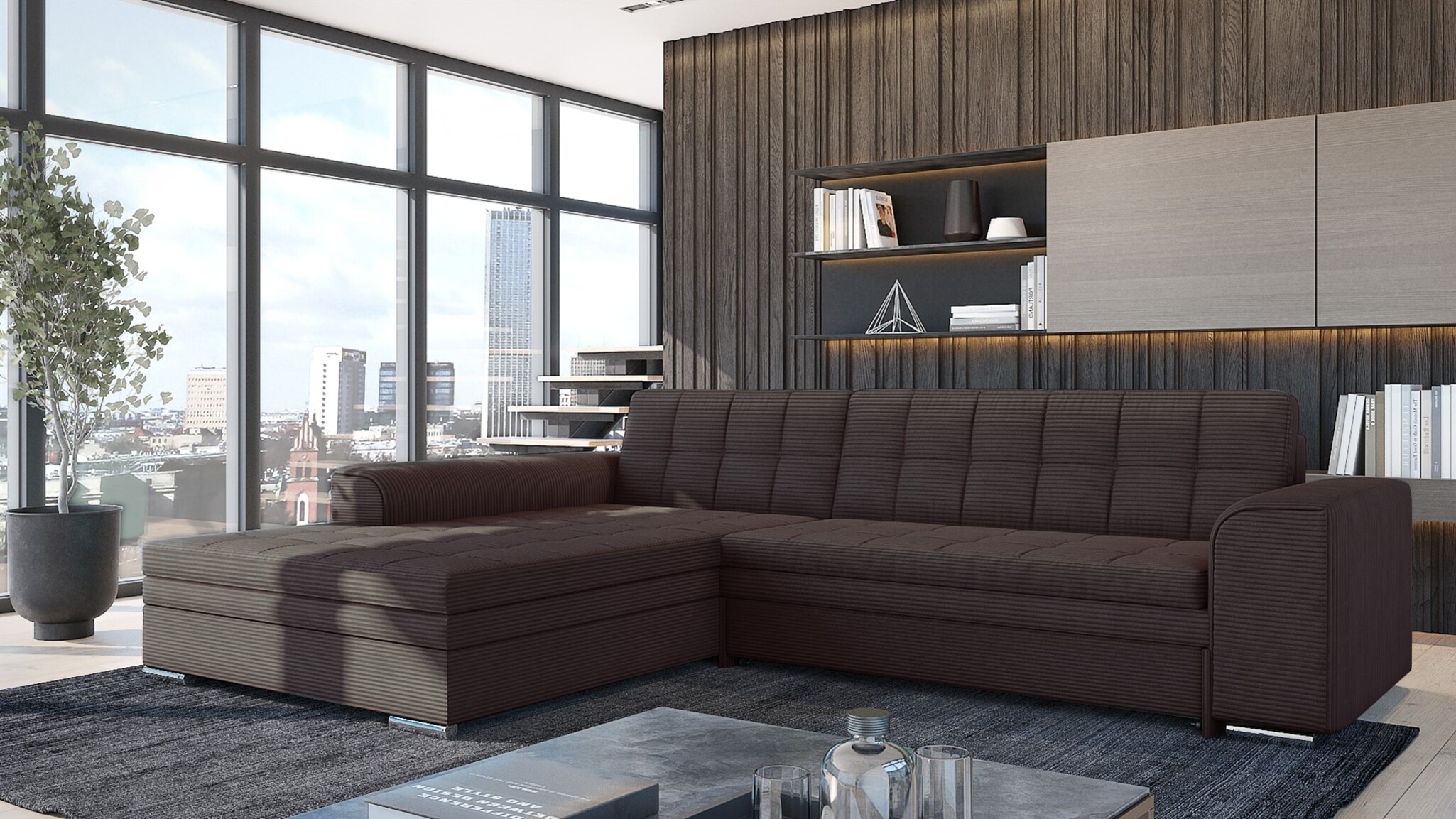 Ecksofa Schlafsofa Sofa LUSAKA in Stoff Lincoln Schokobraun Ottomane Links | Ottomane: Links | Ecksofas mit Schlaffunktion | Polstermöbel