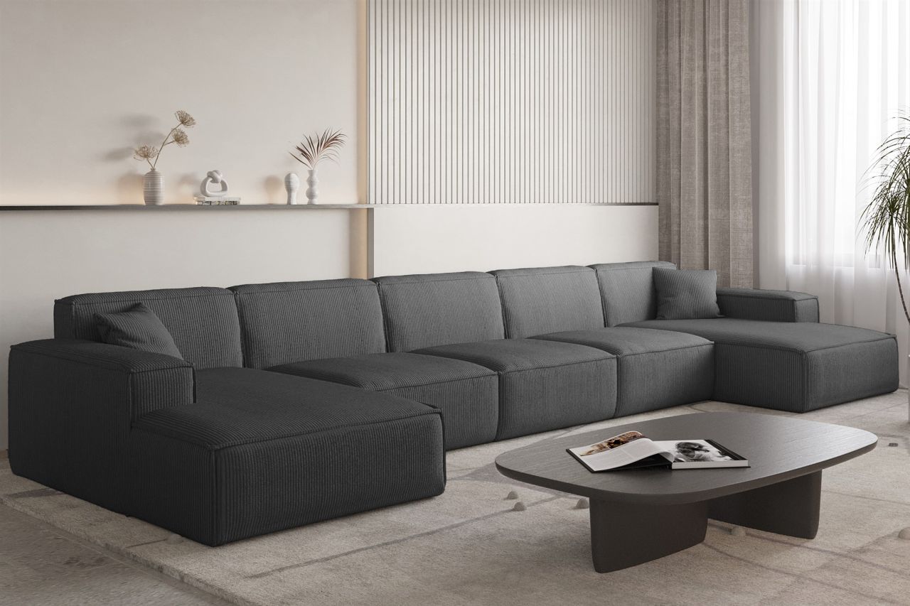 Wohnlandschaft Sofa U-Form CELES PREMIUM XL in Stoff Scala Anthrazit