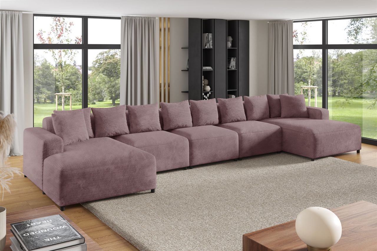Wohnlandschaft Sofa U-Form ersofa MEGAN XL in Stoff Poso Altrosa