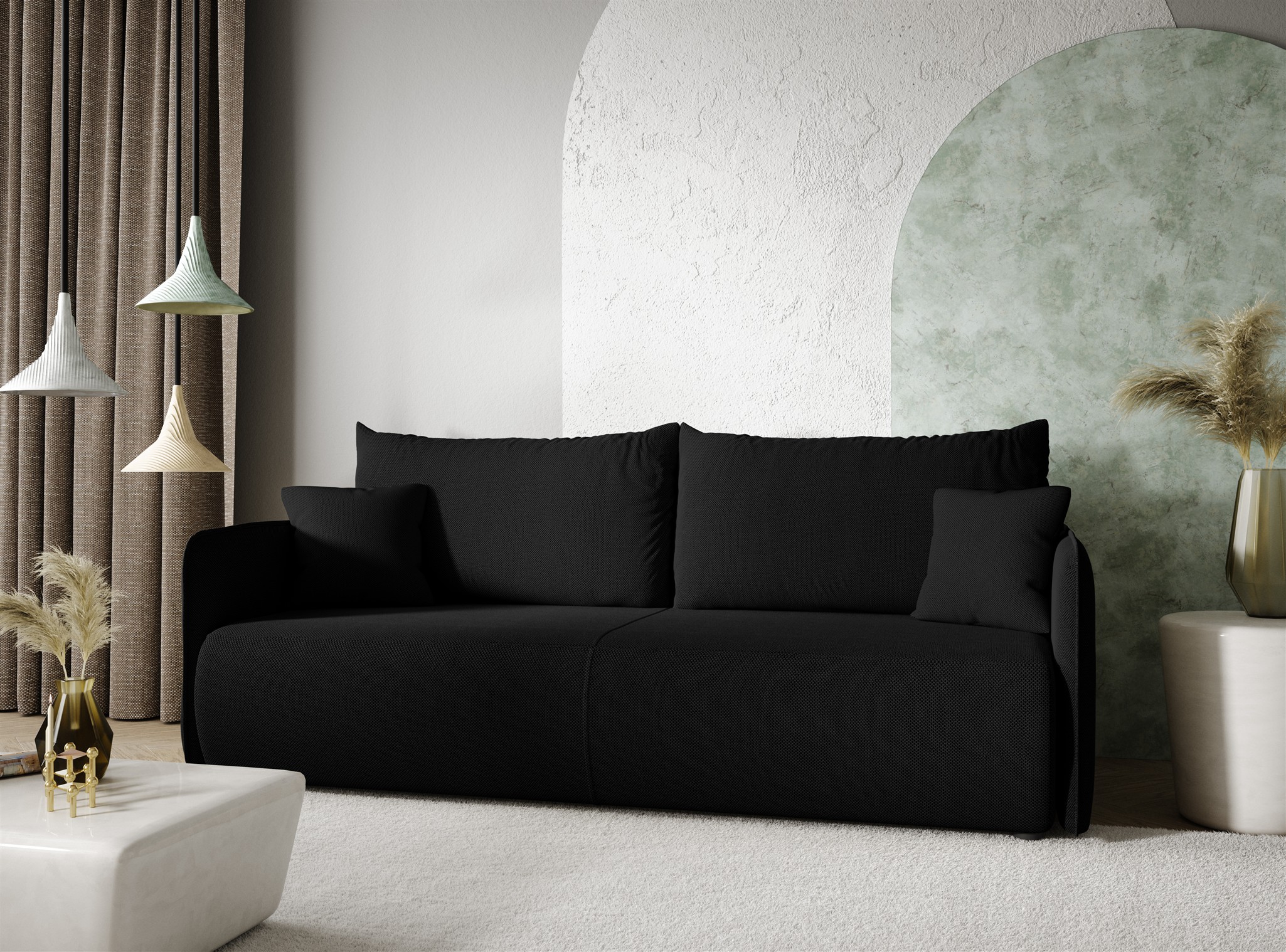 Sofa 2-Sitzer mit Schlaffunktion CALGARY Stoff Curio Schwarz | Sofas (2