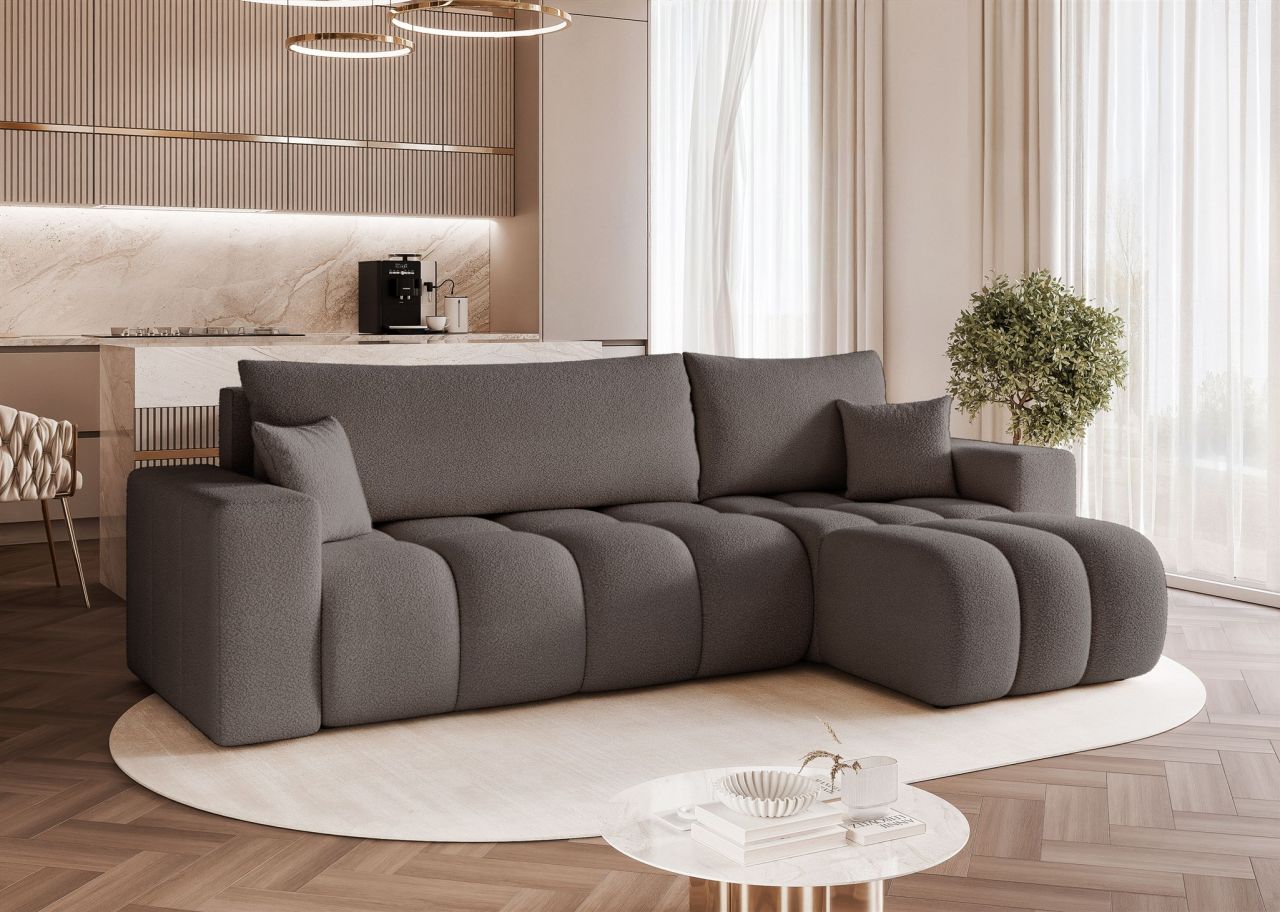 Ecksofa Schlafsofa Sofa ANABEL in Stoff Centaur Dunkelgrau Ottomane Rechts
