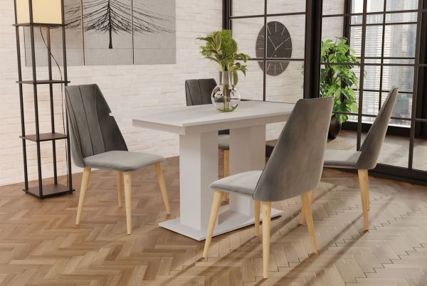 Essgruppe Weiss matt-Tisch mit 4 Creme CAROS Stühlen für Esszimmer oder Küche | Esstisch mit Stühlen | Essgruppen | Wohn-& Essbereich