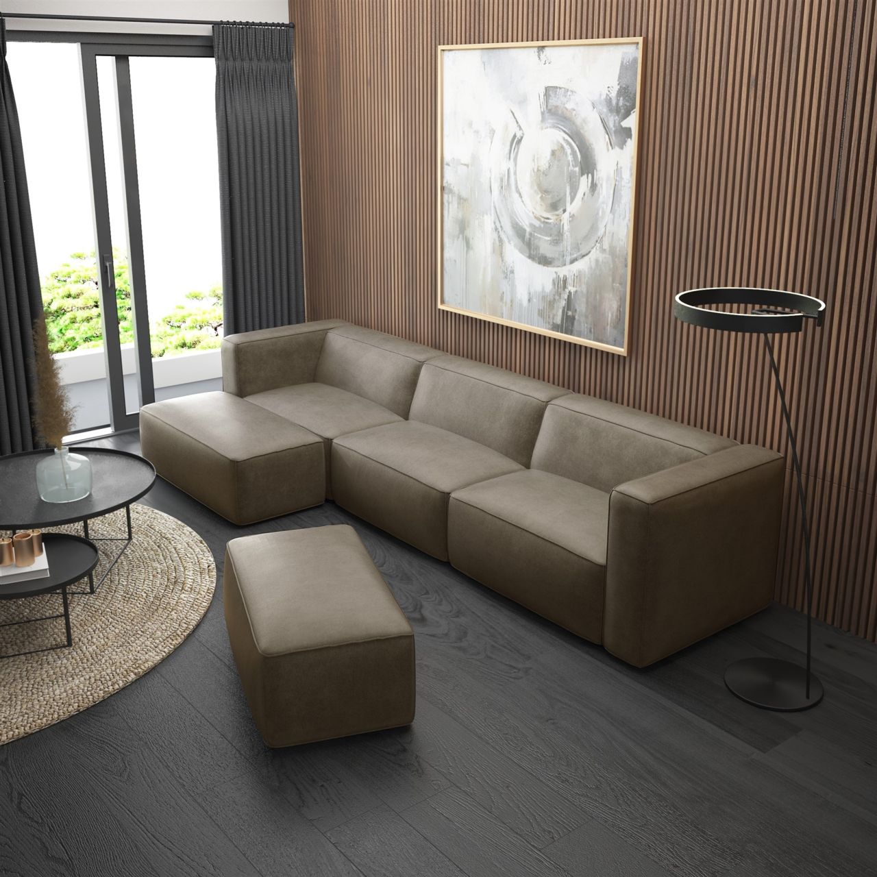 Ecksofa ersofa HELMER inkl. Hocker in Stoff Pola Braun Ottomane Links